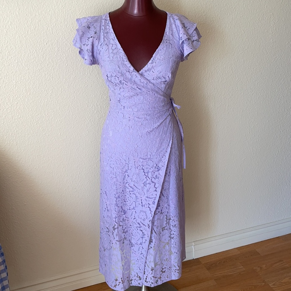 Ali&Jay Lace Ruffle Sleeve Wrap Midi Dress Lavender size Small